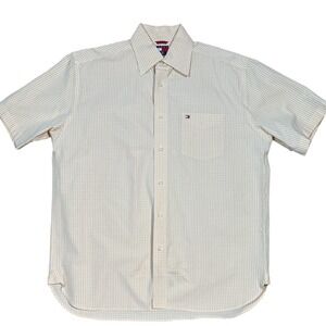 Tommy Hilfiger Mens Shirt Short Sleeve Buttons Yellow White Gingham Check Size M